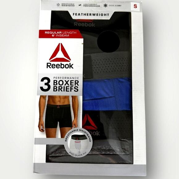 Reebok 3 Pack Featherweight Performance Boxer Briefs 6" Inseam Underwear Size S - Picture 2 of 11